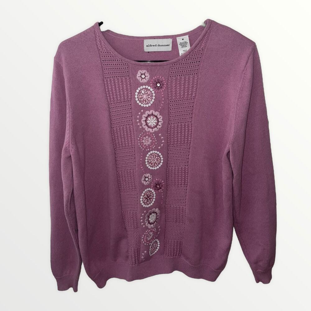 Alfred Dunner Embellished Mauve Sweater Sz M EUC